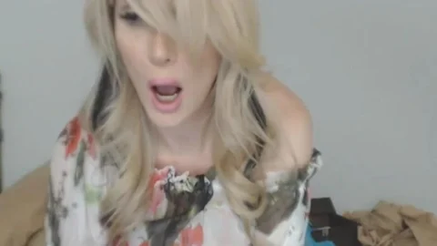 blonde shemale Rides On dildo And Explodes humongous cum