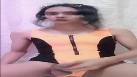 oriental ladyboy Masturbation before Swimming