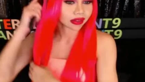 Monstercock Ladyboy In Pink underware Cumming And Self sucking On webcam