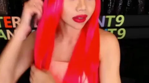 Monstercock Ladyboy In Pink underware Cumming And Self sucking On webcam