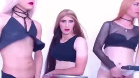 stunning ladyboys Undressing And Jacking penis