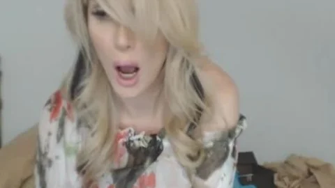 blonde shemale Rides On dildo And Explodes humongous cum